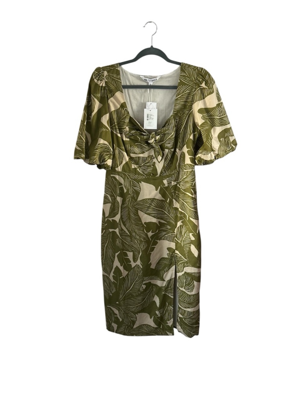 Walter Baker Green Tropical Print Puff-Sleeve Midi Dress size 10